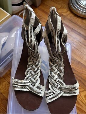 Steve Madden Ivory Braided Gladiator Sandals with Metallic Trim